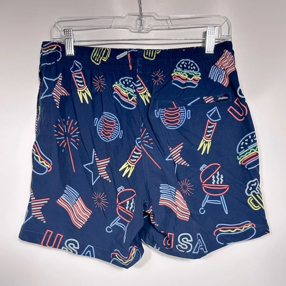 Chubbies The Neon Lights Classic Swim Trunk Size M Navy Graphic
